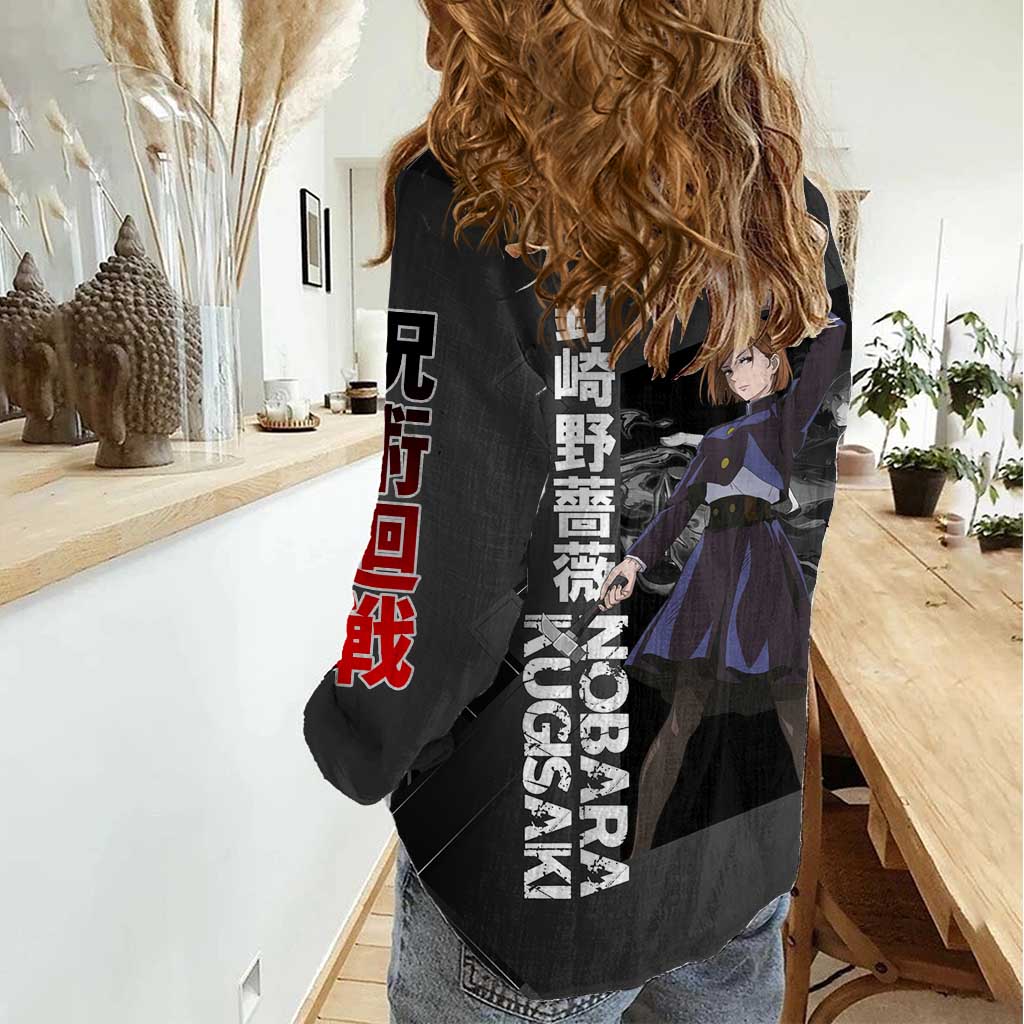 Nobara Kugisaki Jujutsu Kaisen Women Casual Shirt with Black Red Design and Cursed Energy Battle Pose Graphic - The Mazicc