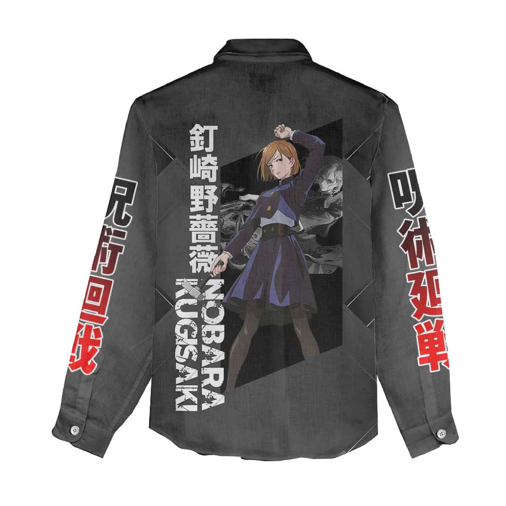 Nobara Kugisaki Jujutsu Kaisen Women Casual Shirt with Black Red Design and Cursed Energy Battle Pose Graphic - The Mazicc
