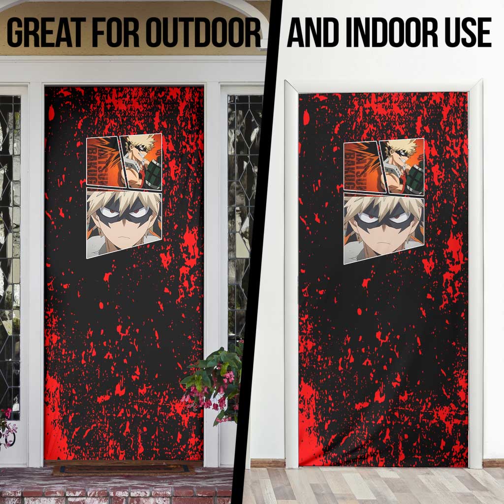 Katsuki Bakugo My Hero Academia Door Cover with Red Black Splatter and Explosive Battle Pose Anime Design - The Mazicc