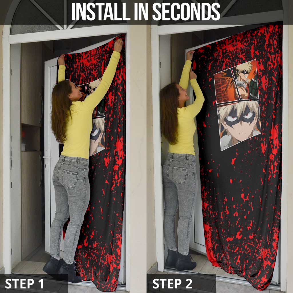 Katsuki Bakugo My Hero Academia Door Cover with Red Black Splatter and Explosive Battle Pose Anime Design - The Mazicc