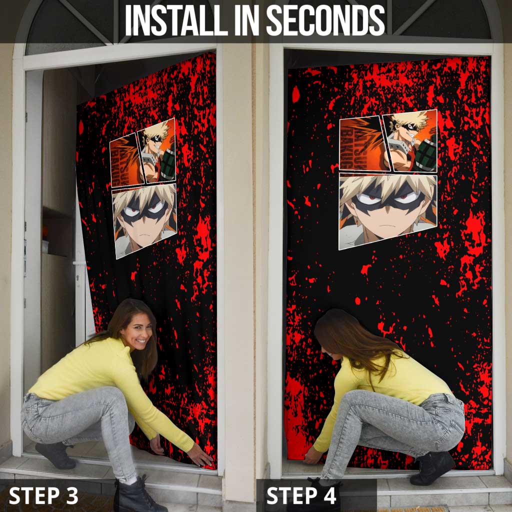 Katsuki Bakugo My Hero Academia Door Cover with Red Black Splatter and Explosive Battle Pose Anime Design - The Mazicc