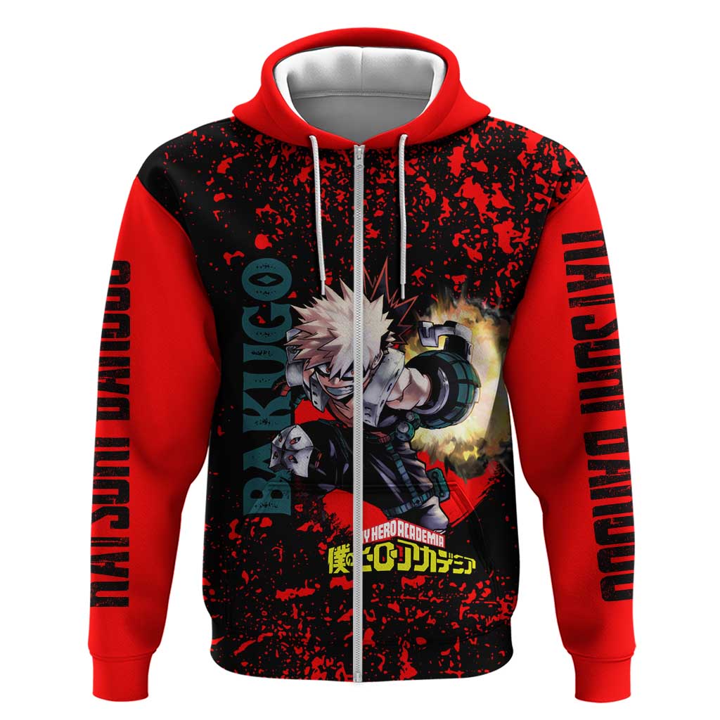 Katsuki Bakugo My Hero Academia Hoodie with Red Black Splatter and Explosive Battle Pose Anime Design - The Mazicc
