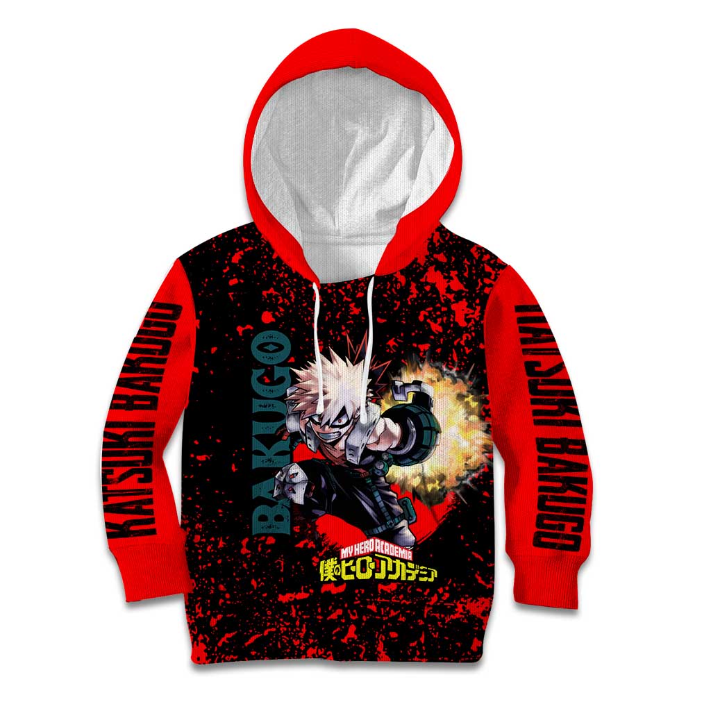 Katsuki Bakugo My Hero Academia Kid Hoodie with Red Black Splatter and Explosive Battle Pose Anime Design - The Mazicc