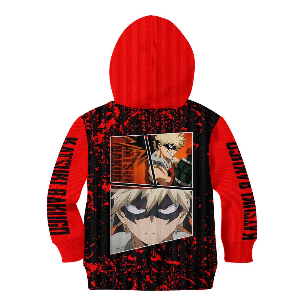 Katsuki Bakugo My Hero Academia Kid Hoodie with Red Black Splatter and Explosive Battle Pose Anime Design - The Mazicc