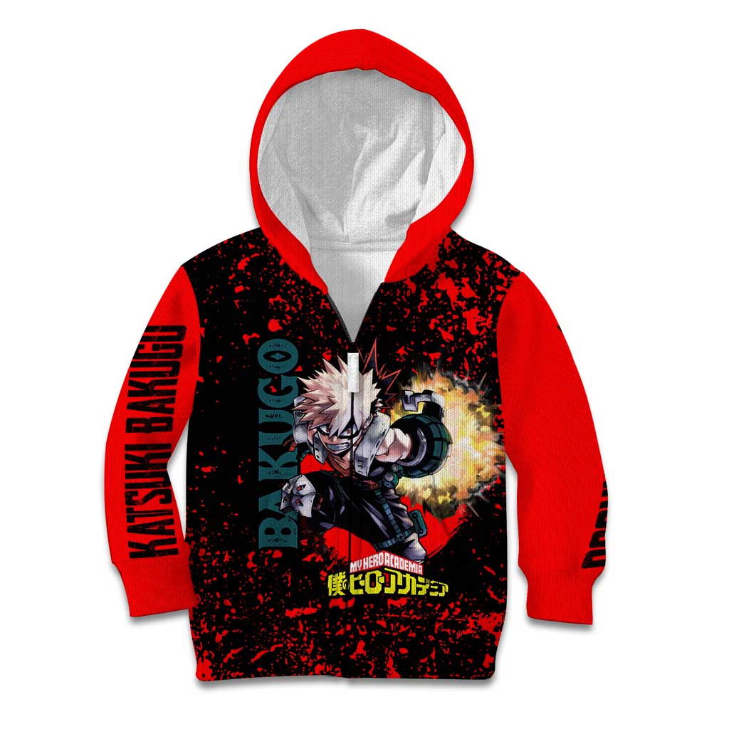 Katsuki Bakugo My Hero Academia Kid Hoodie with Red Black Splatter and Explosive Battle Pose Anime Design - The Mazicc