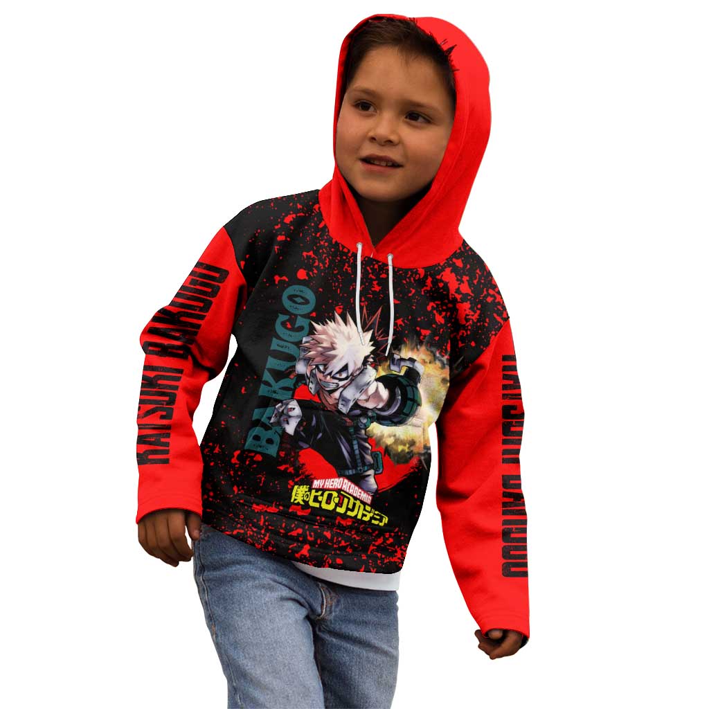 Katsuki Bakugo My Hero Academia Kid Hoodie with Red Black Splatter and Explosive Battle Pose Anime Design - The Mazicc