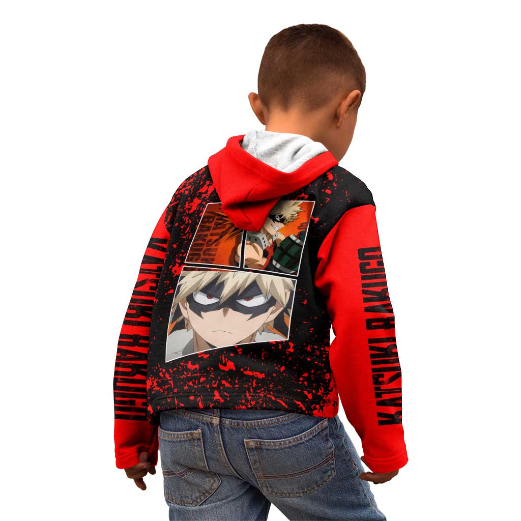 Katsuki Bakugo My Hero Academia Kid Hoodie with Red Black Splatter and Explosive Battle Pose Anime Design - The Mazicc
