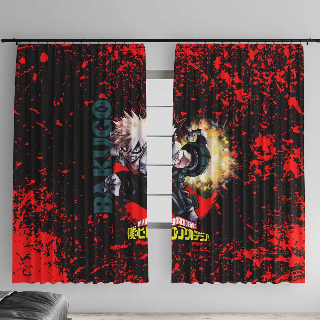 Katsuki Bakugo My Hero Academia Window Curtain with Red Black Splatter and Explosive Battle Pose Anime Design - The Mazicc