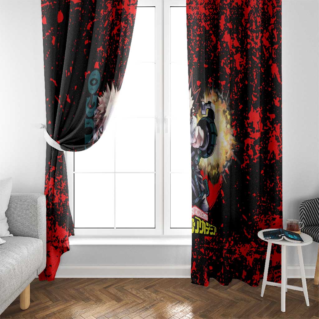 Katsuki Bakugo My Hero Academia Window Curtain with Red Black Splatter and Explosive Battle Pose Anime Design - The Mazicc