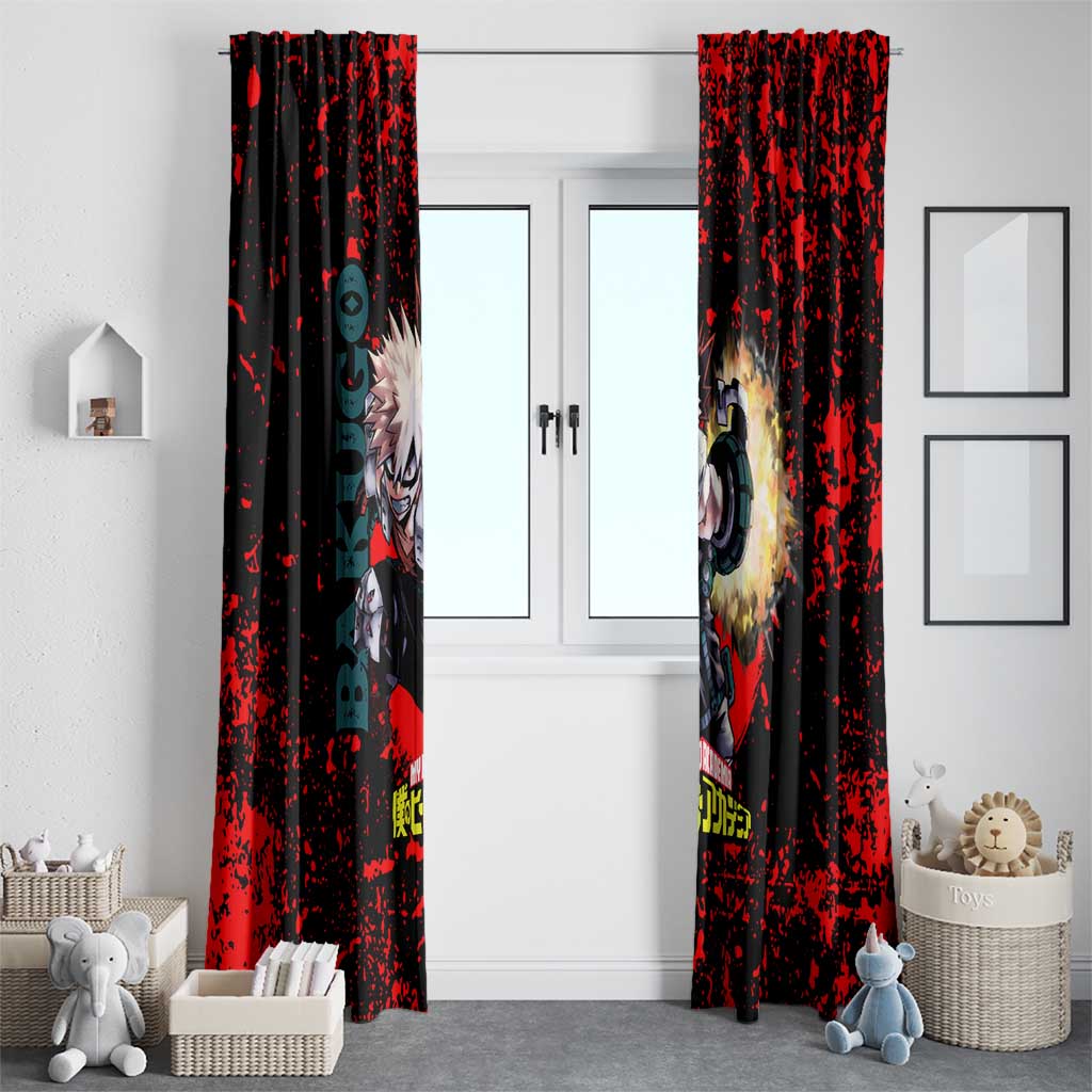 Katsuki Bakugo My Hero Academia Window Curtain with Red Black Splatter and Explosive Battle Pose Anime Design - The Mazicc