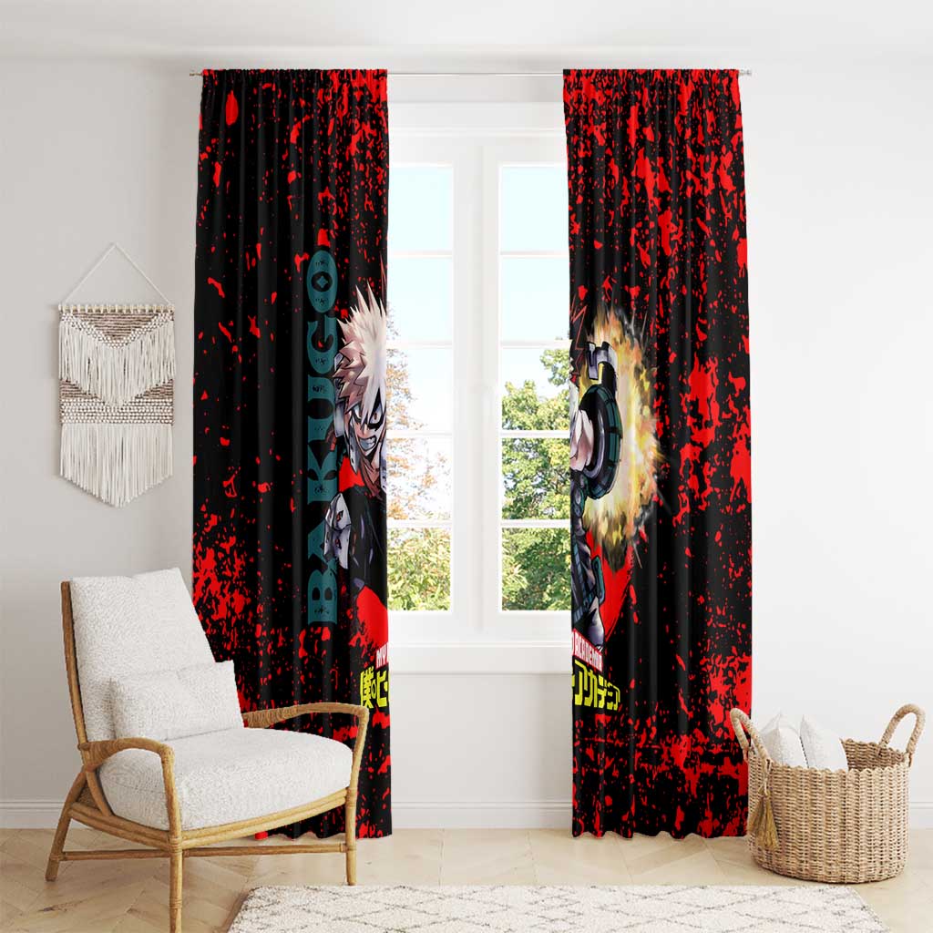 Katsuki Bakugo My Hero Academia Window Curtain with Red Black Splatter and Explosive Battle Pose Anime Design - The Mazicc