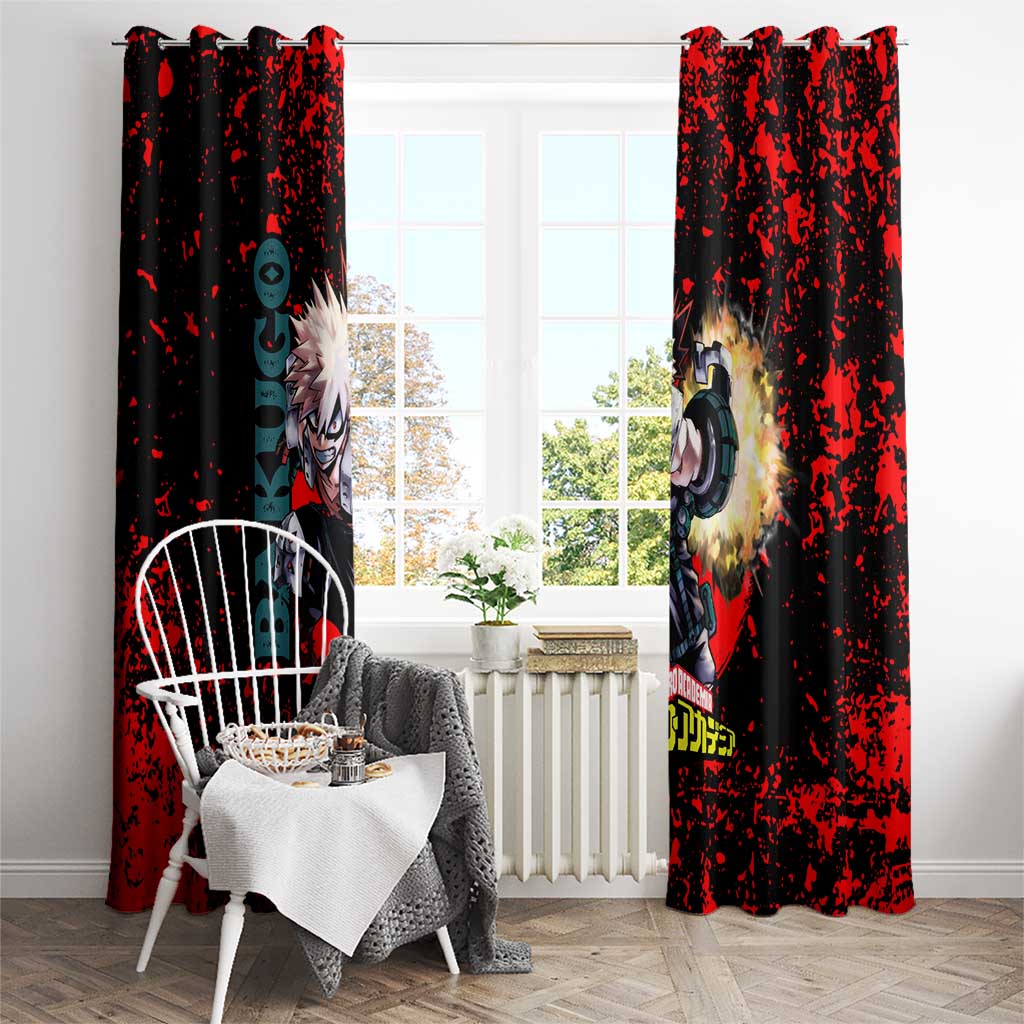 Katsuki Bakugo My Hero Academia Window Curtain with Red Black Splatter and Explosive Battle Pose Anime Design - The Mazicc