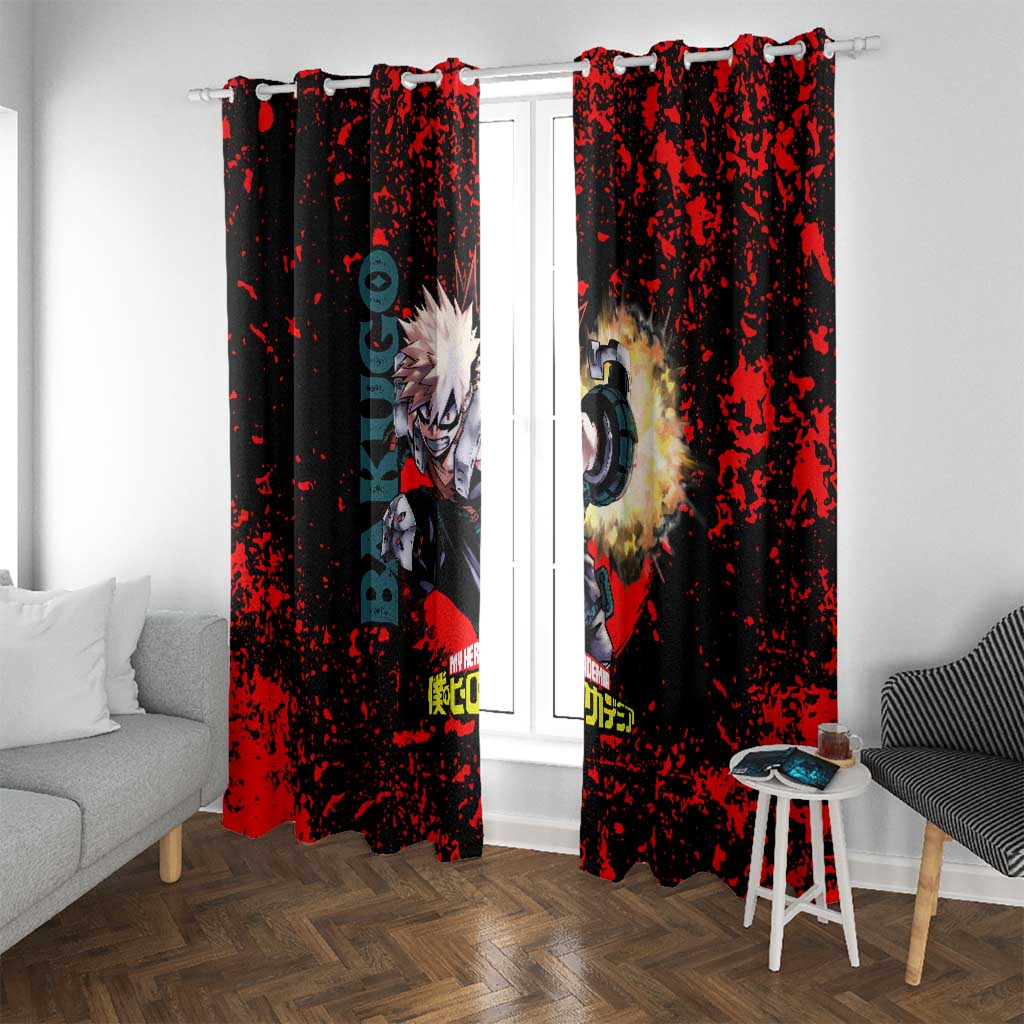 Katsuki Bakugo My Hero Academia Window Curtain with Red Black Splatter and Explosive Battle Pose Anime Design - The Mazicc