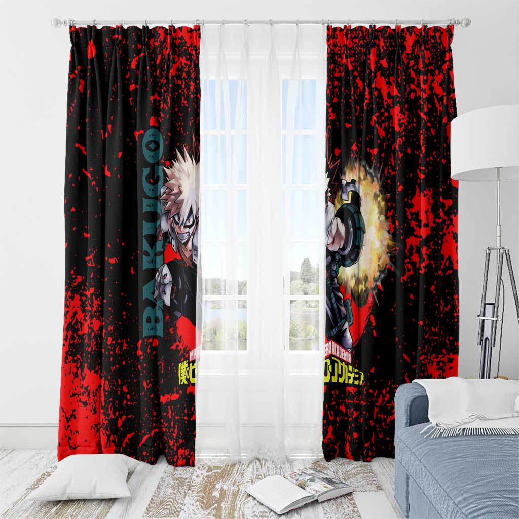 Katsuki Bakugo My Hero Academia Window Curtain with Red Black Splatter and Explosive Battle Pose Anime Design - The Mazicc