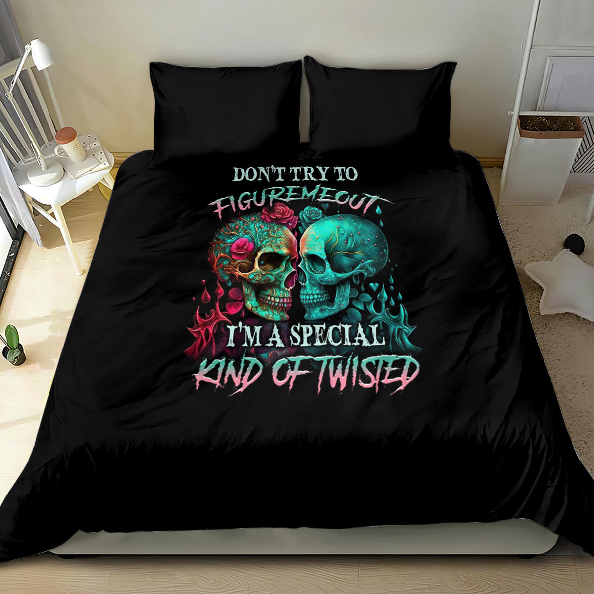 dont-try-to-figure-me-out-skull-bedding-set
