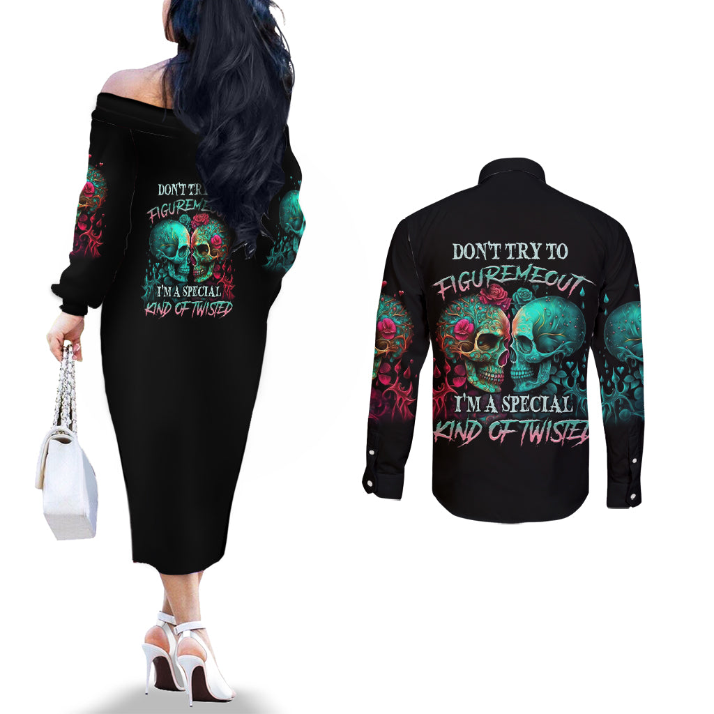dont-try-to-figure-me-out-skull-couples-matching-off-the-shoulder-long-sleeve-dress-and-long-sleeve-button-shirt