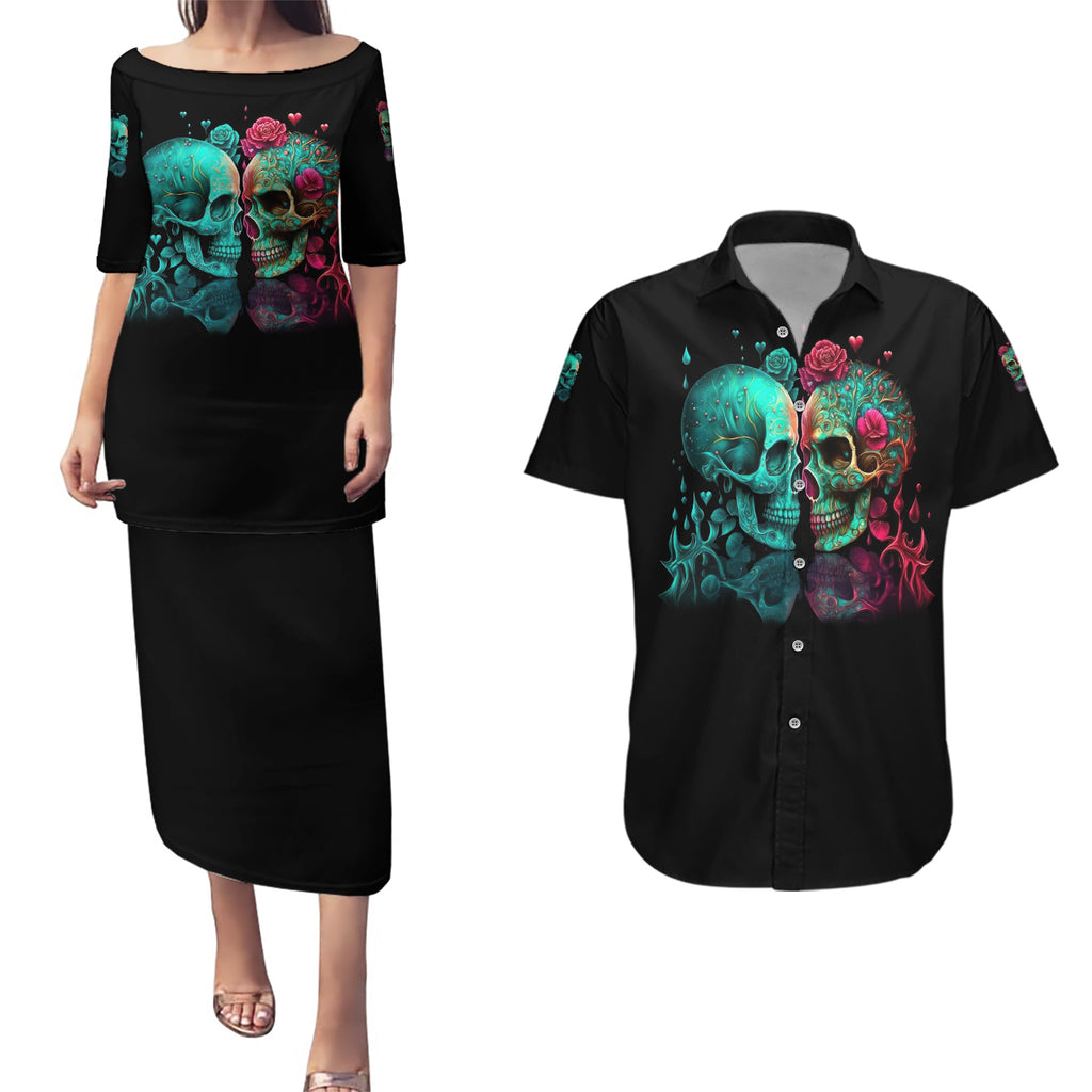dont-try-to-figure-me-out-skull-couples-matching-puletasi-dress-and-hawaiian-shirt
