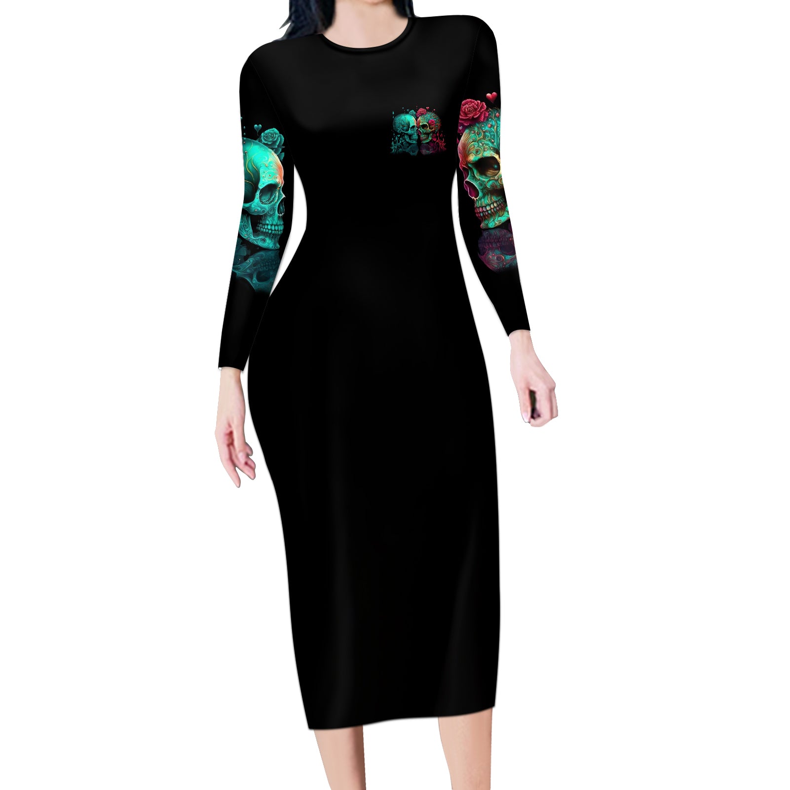 dont-try-to-figure-me-out-skull-long-sleeve-bodycon-dress