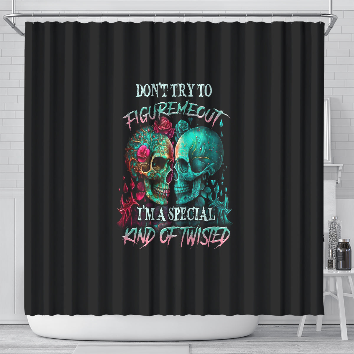 dont-try-to-figure-me-out-skull-shower-curtain
