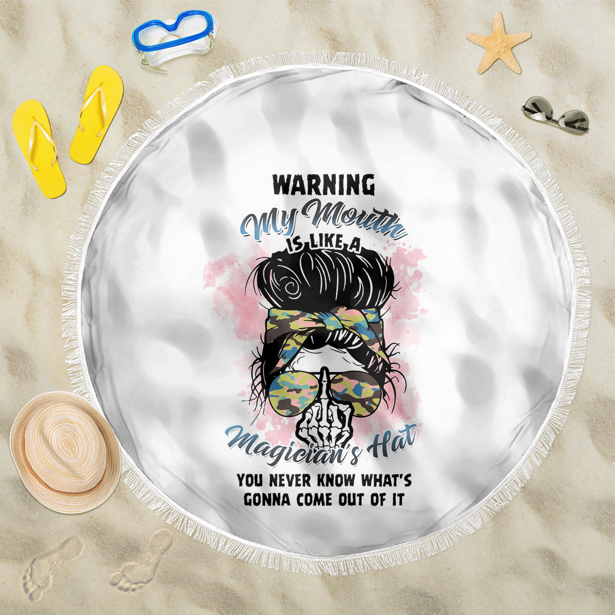 warning-my-mouth-messy-bun-beach-blanket