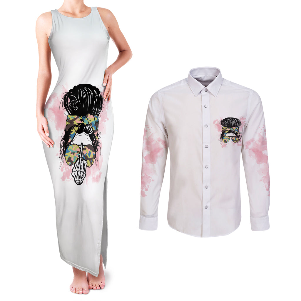 warning-my-mouth-messy-bun-couples-matching-tank-maxi-dress-and-long-sleeve-button-shirt
