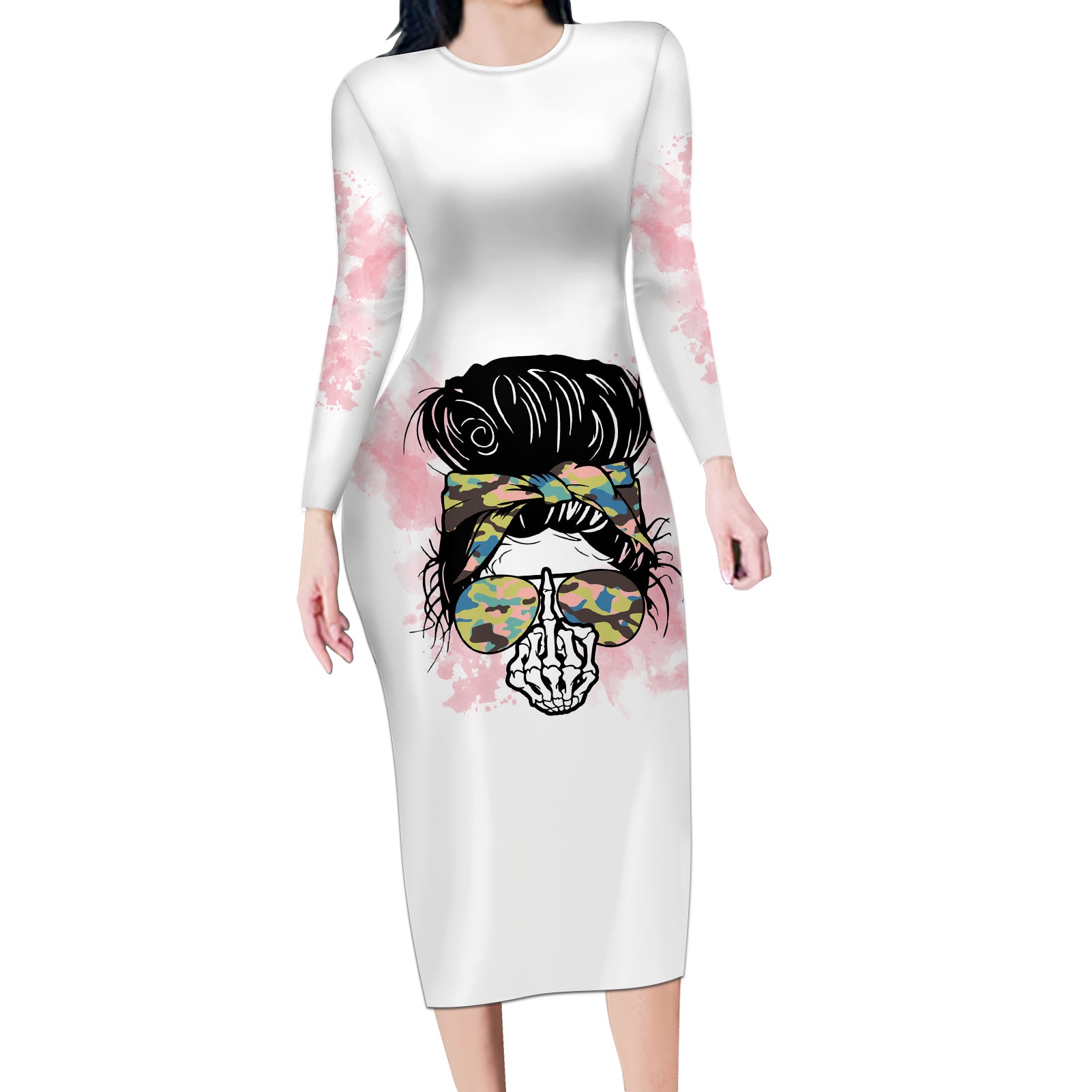 warning-my-mouth-messy-bun-long-sleeve-bodycon-dress