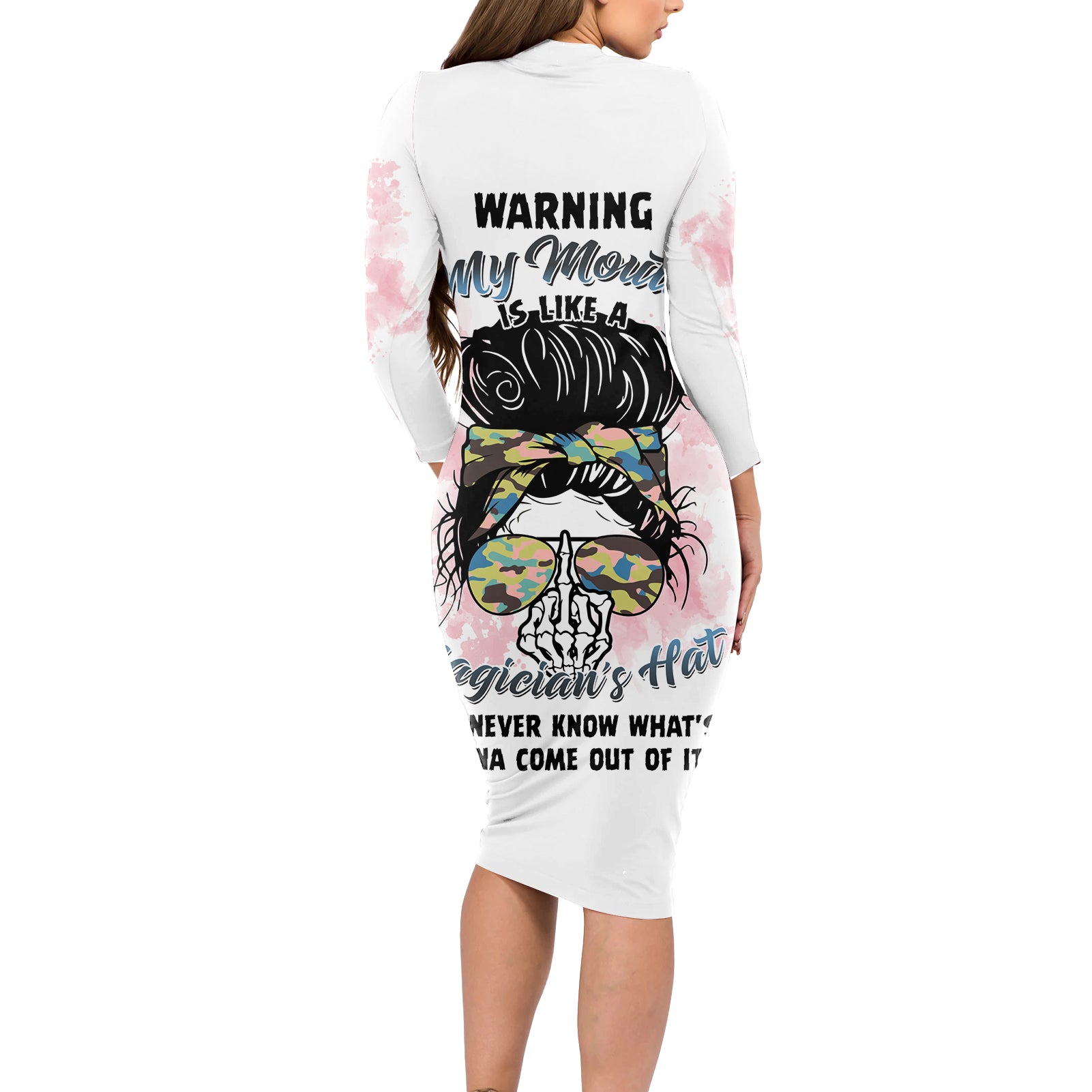 warning-my-mouth-messy-bun-long-sleeve-bodycon-dress