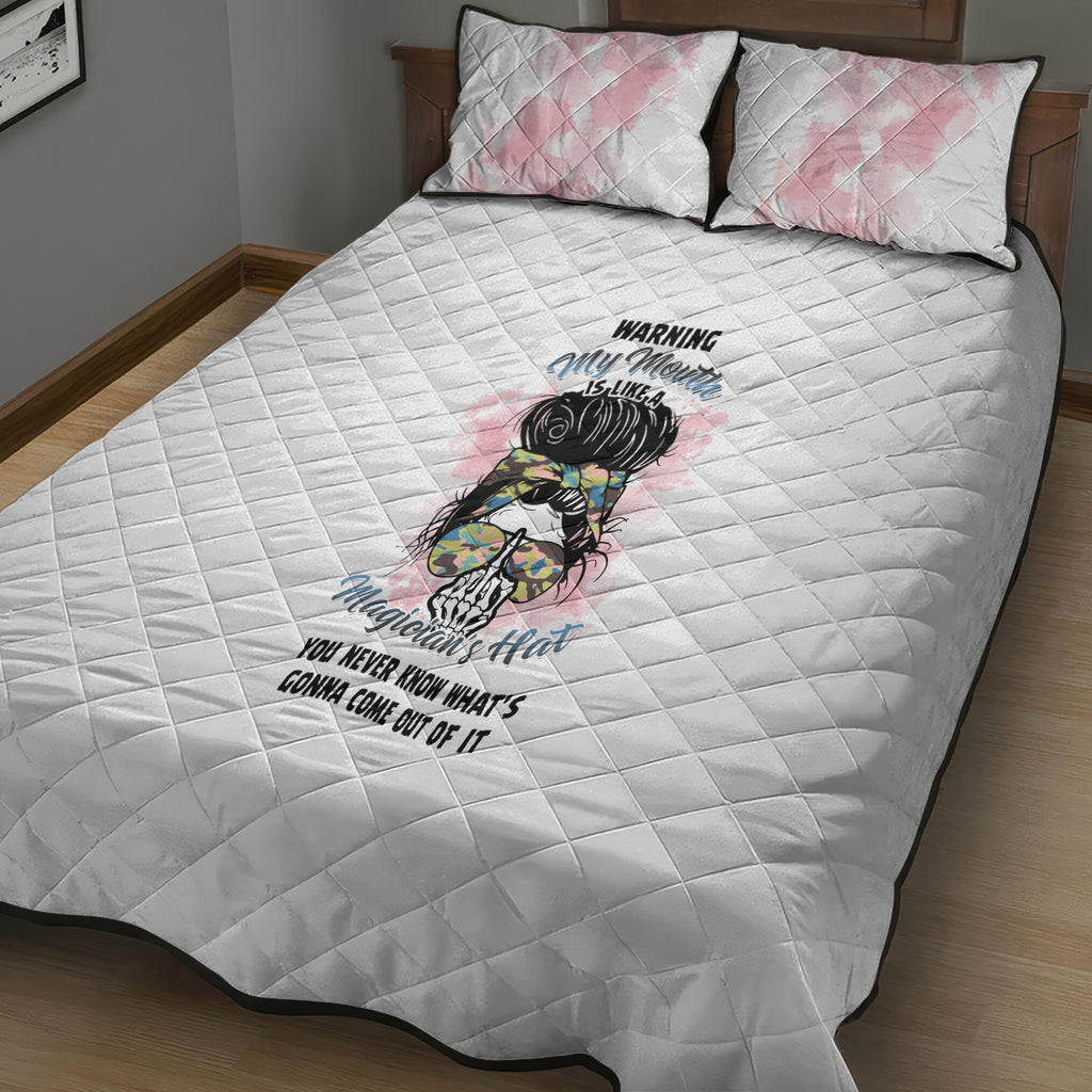 warning-my-mouth-messy-bun-quilt-bed-set