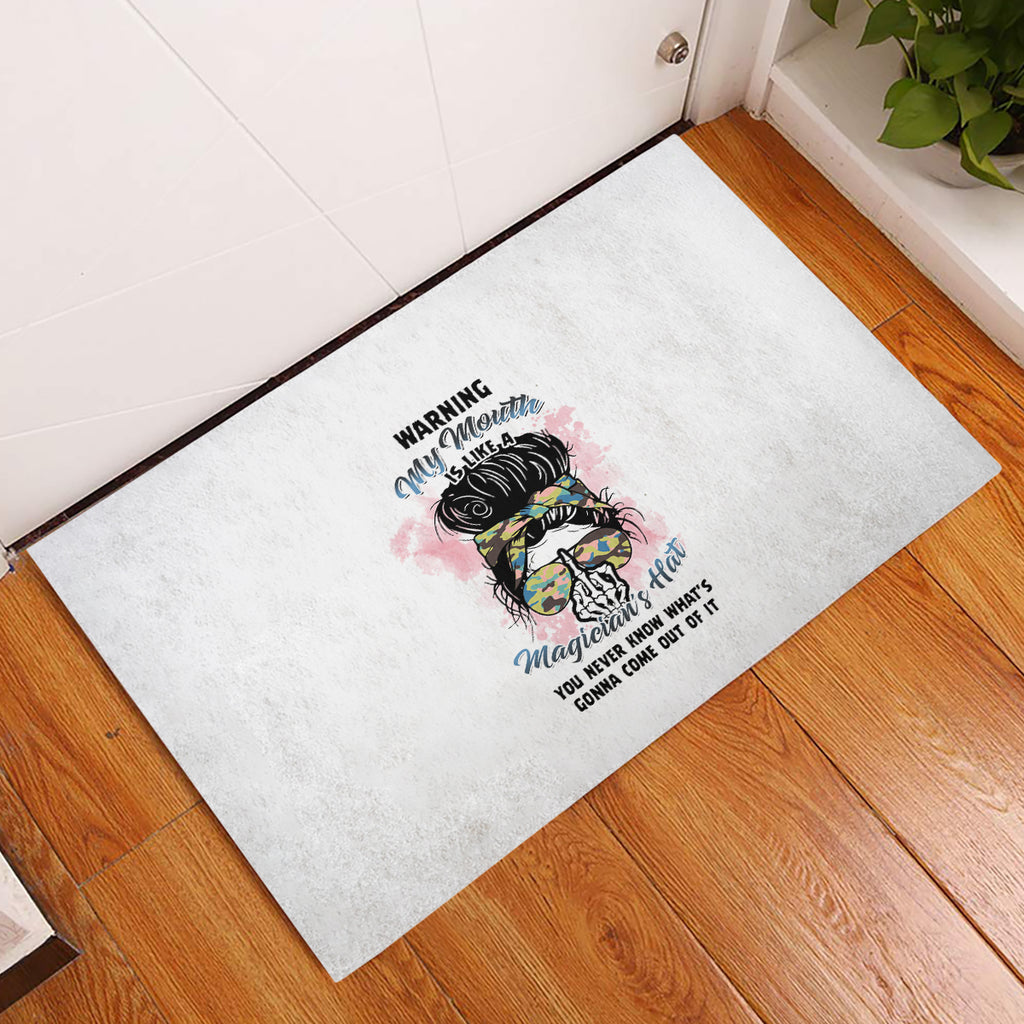 warning-my-mouth-messy-bun-rubber-doormat