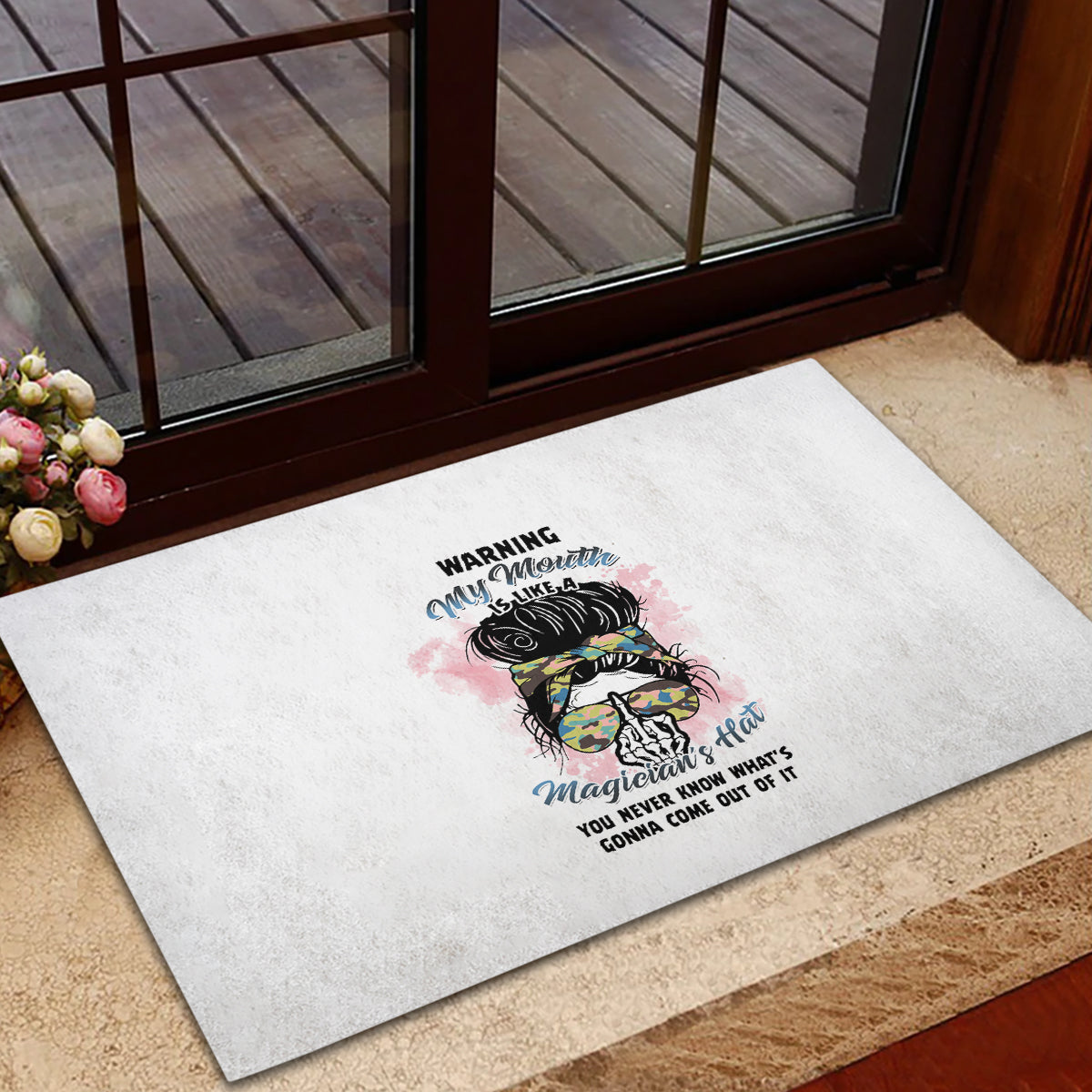 warning-my-mouth-messy-bun-rubber-doormat