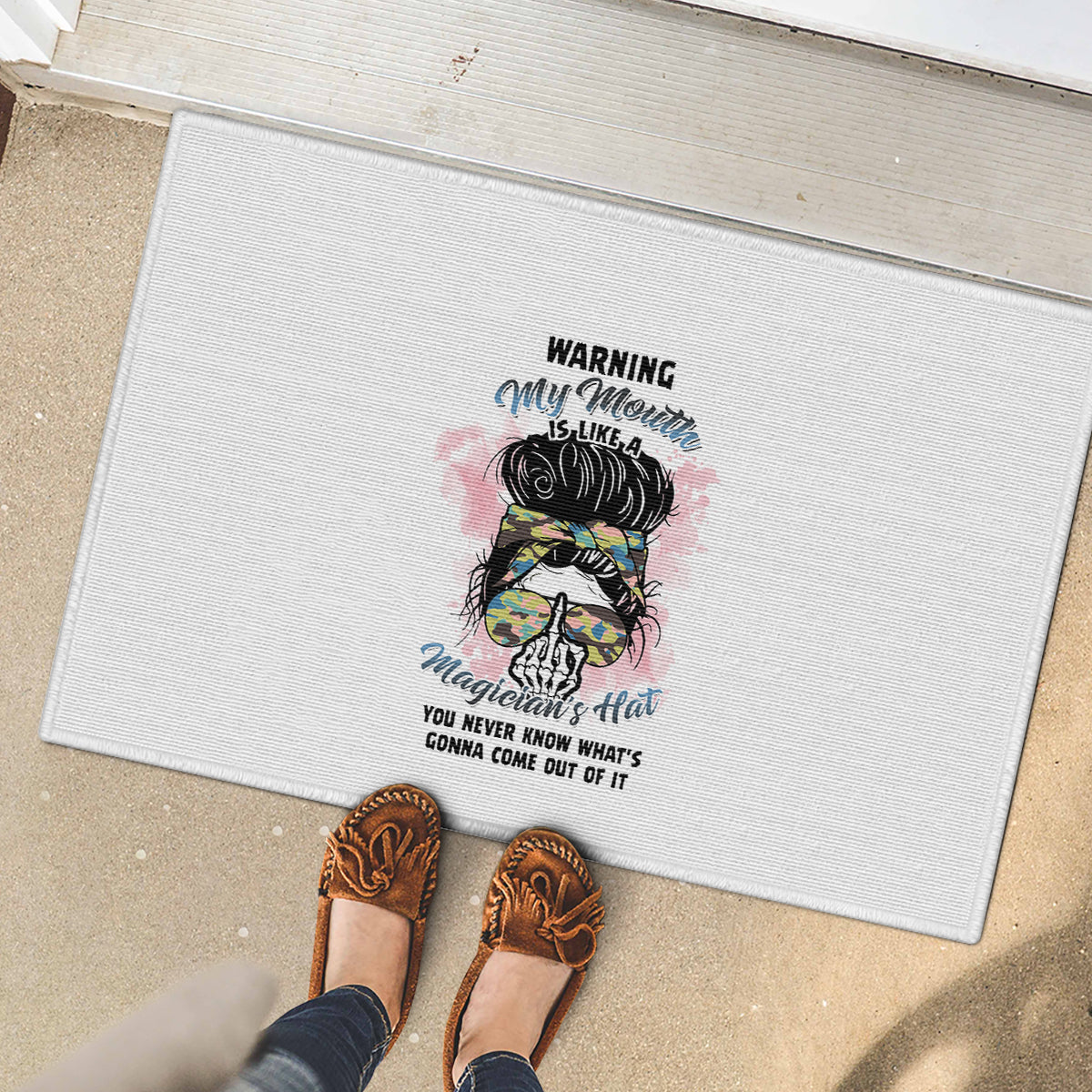 warning-my-mouth-messy-bun-rubber-doormat