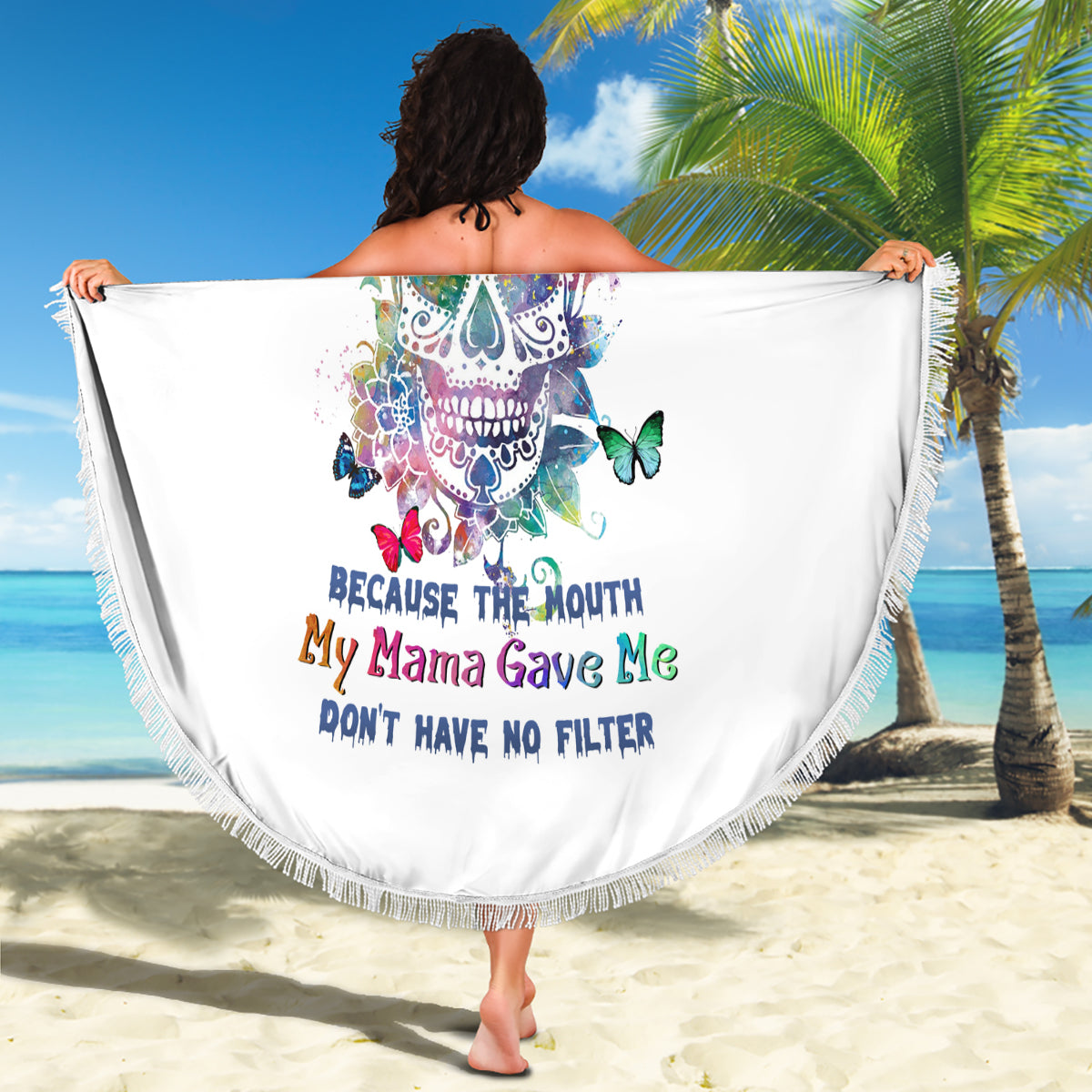 i-try-to-avoid-drama-sugar-skull-colorful-beach-blanket