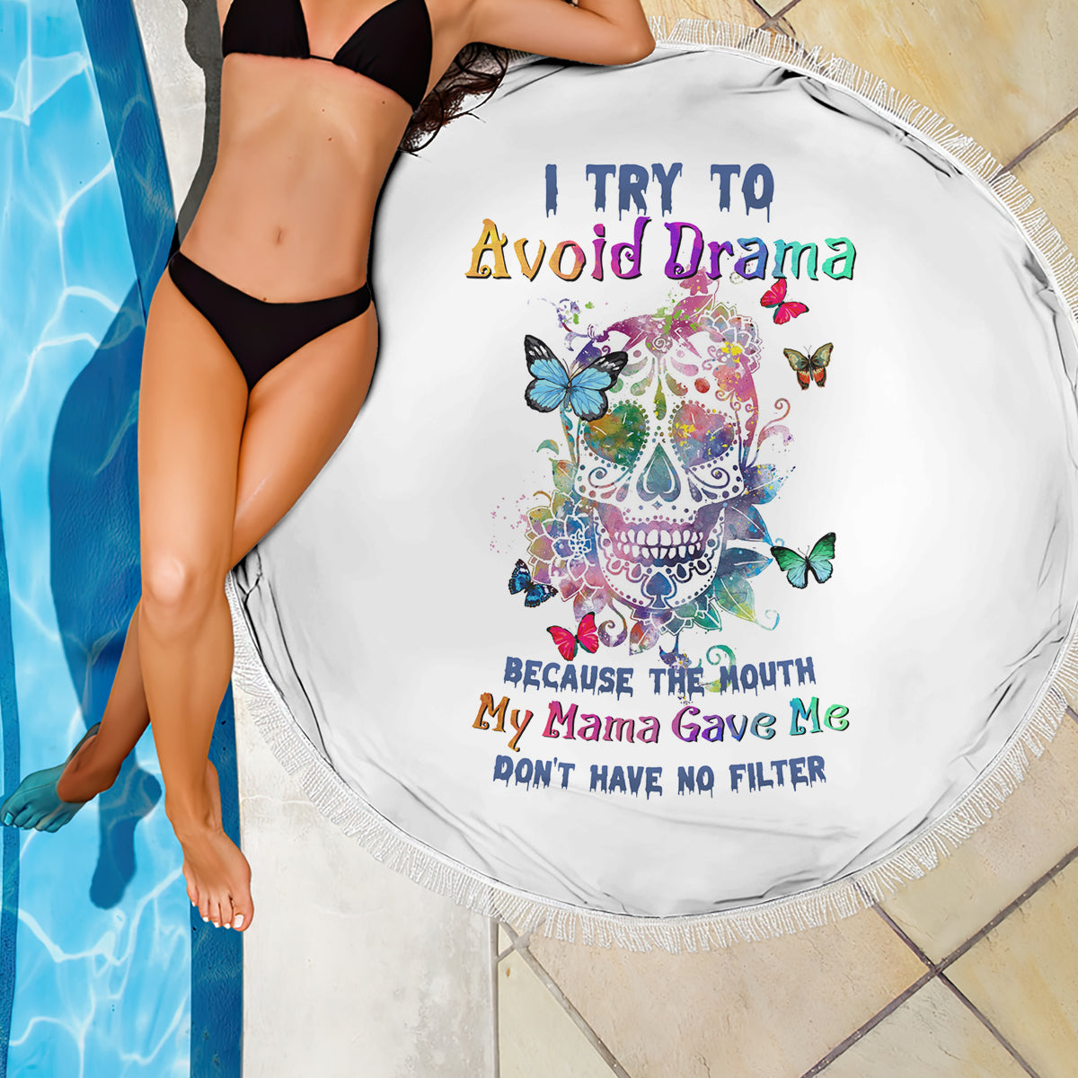 i-try-to-avoid-drama-sugar-skull-colorful-beach-blanket