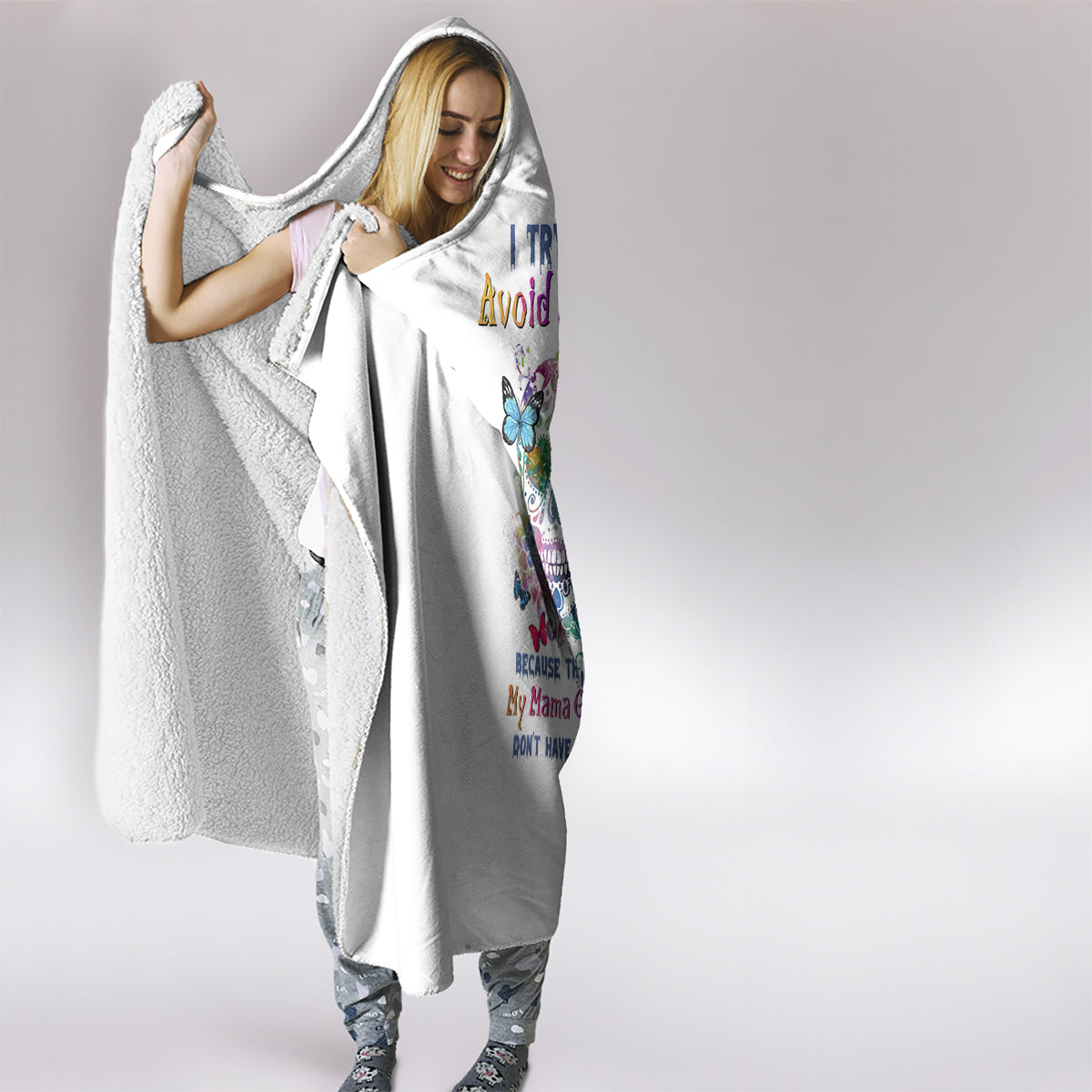 i-try-to-avoid-drama-sugar-skull-colorful-hooded-blanket