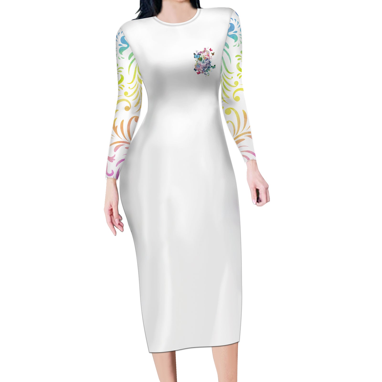 i-try-to-avoid-drama-sugar-skull-colorful-long-sleeve-bodycon-dress