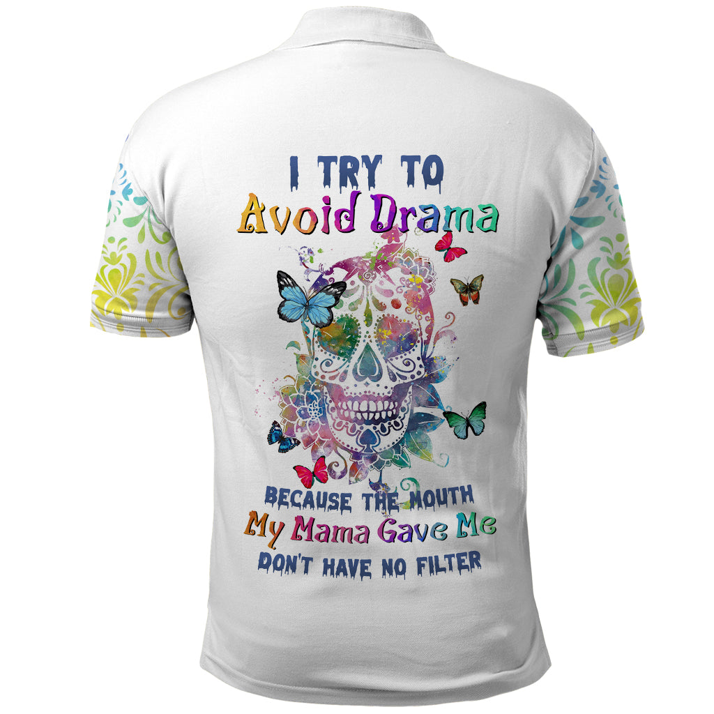 i-try-to-avoid-drama-sugar-skull-colorful-polo-shirt