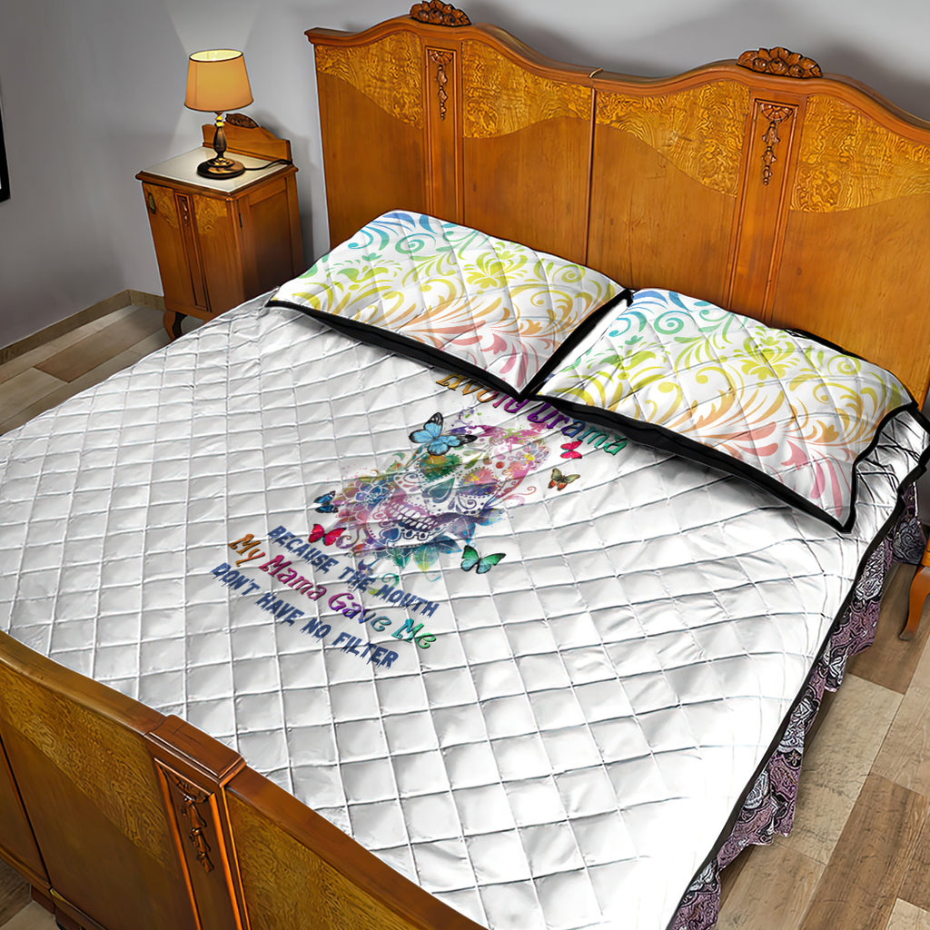 i-try-to-avoid-drama-sugar-skull-colorful-quilt-bed-set