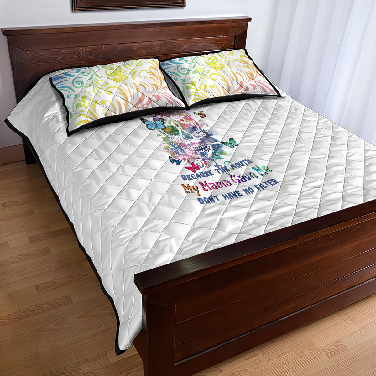 i-try-to-avoid-drama-sugar-skull-colorful-quilt-bed-set