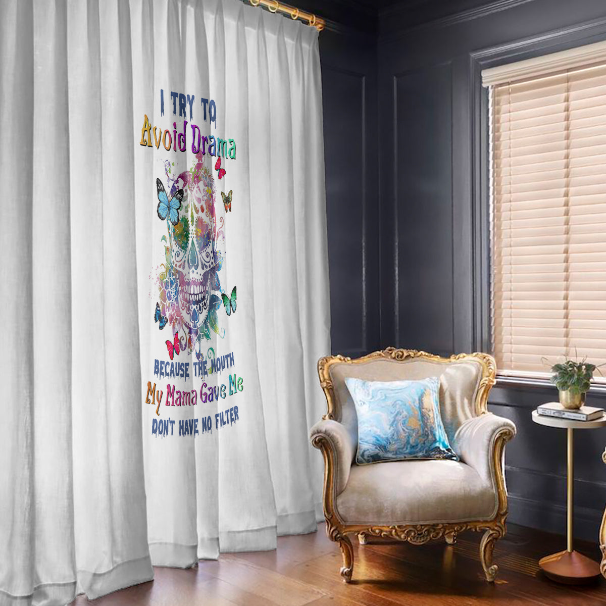 i-try-to-avoid-drama-sugar-skull-colorful-window-curtain