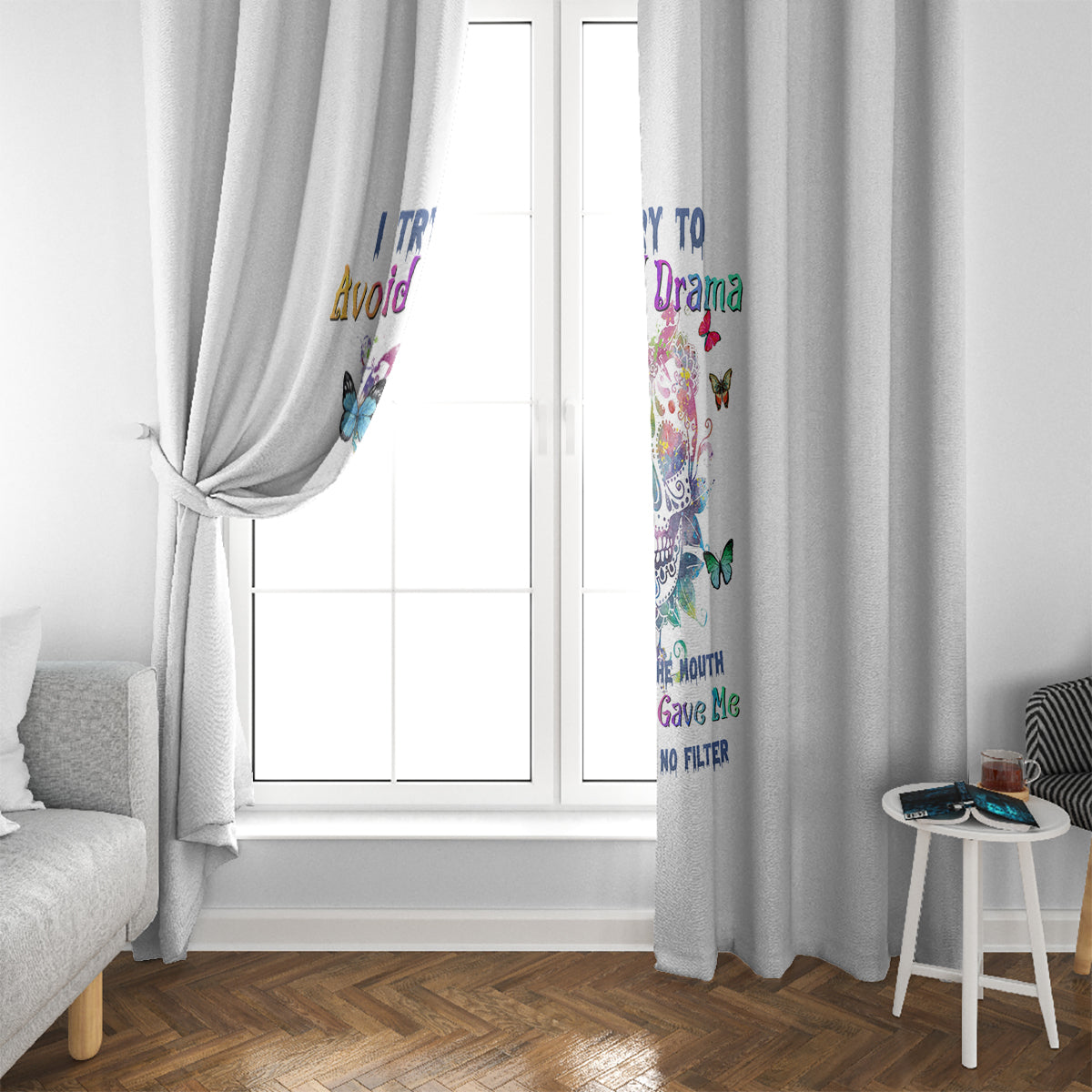 i-try-to-avoid-drama-sugar-skull-colorful-window-curtain