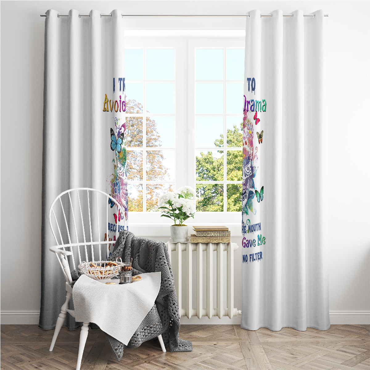 i-try-to-avoid-drama-sugar-skull-colorful-window-curtain