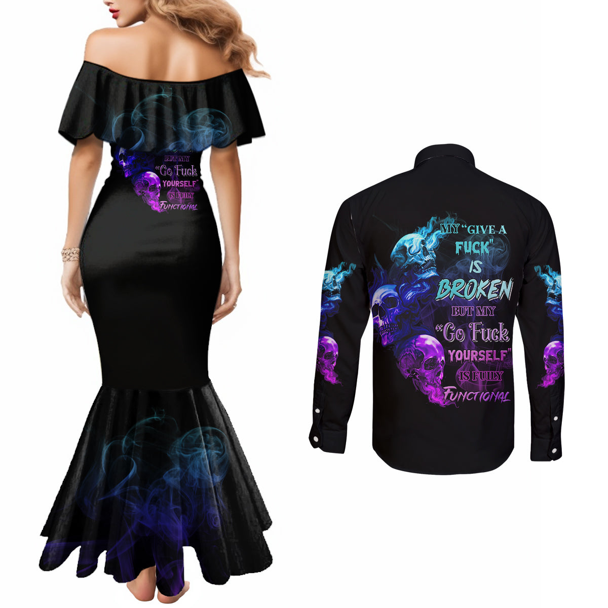 my-give-a-f-is-broken-all-couples-matching-mermaid-dress-and-long-sleeve-button-shirt