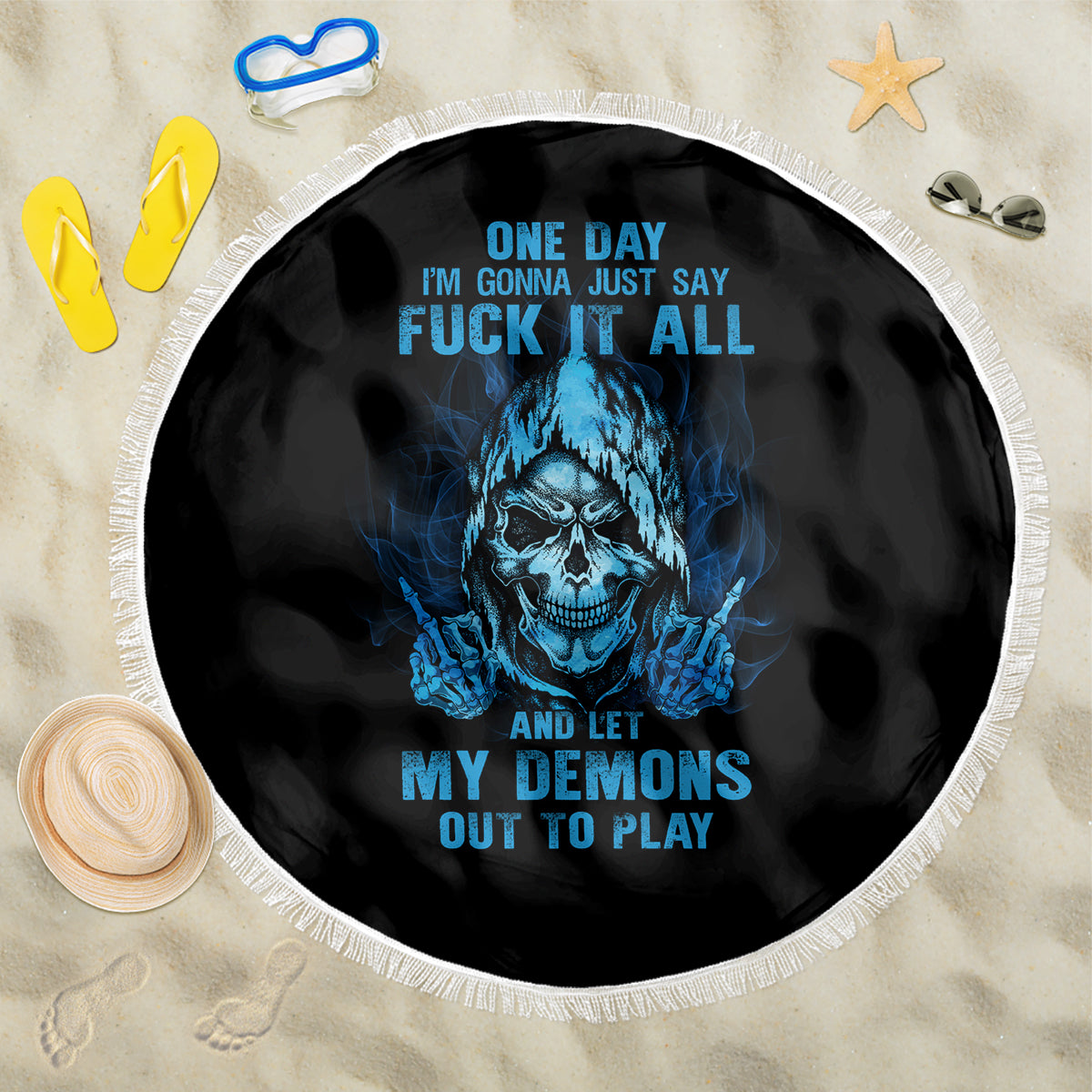 my-demons-out-to-play-skull-beach-blanket