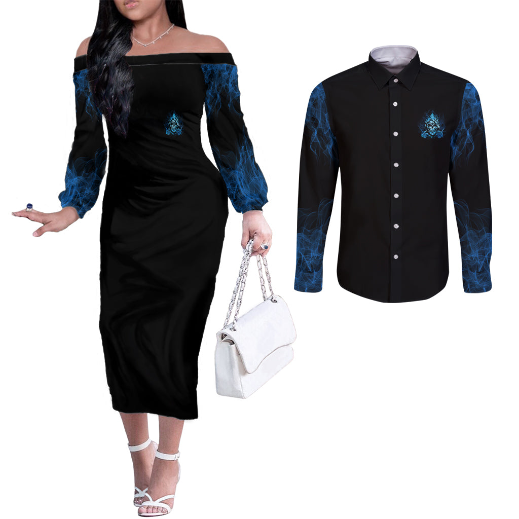 my-demons-out-to-play-skull-couples-matching-off-the-shoulder-long-sleeve-dress-and-long-sleeve-button-shirt