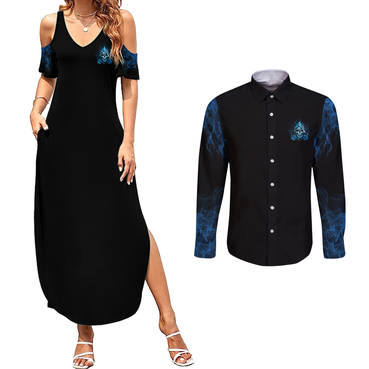 my-demons-out-to-play-skull-couples-matching-summer-maxi-dress-and-long-sleeve-button-shirt