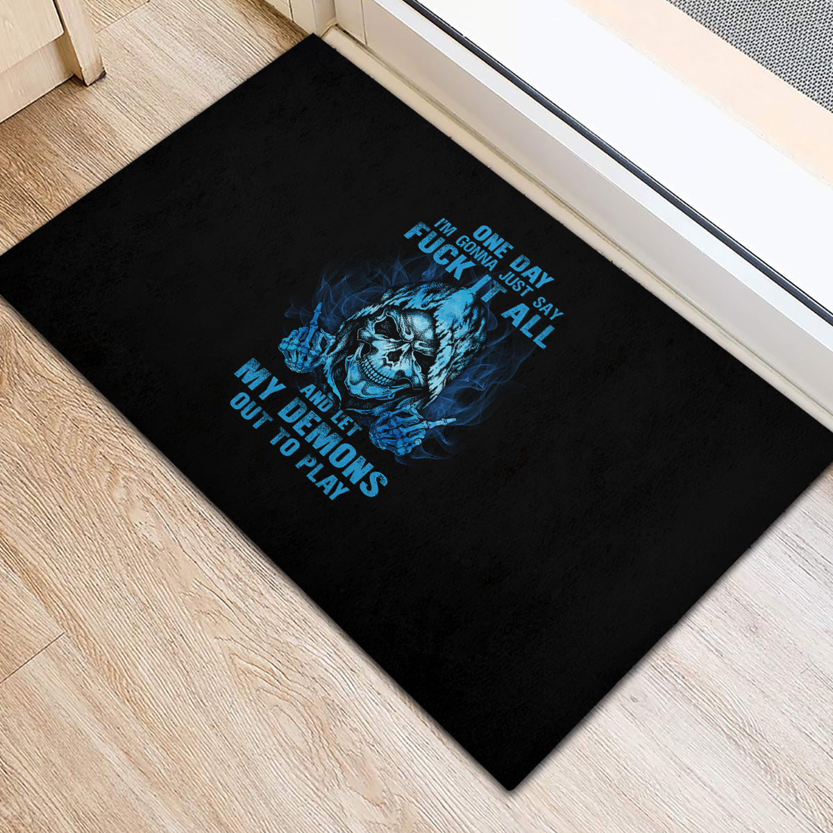 my-demons-out-to-play-skull-rubber-doormat