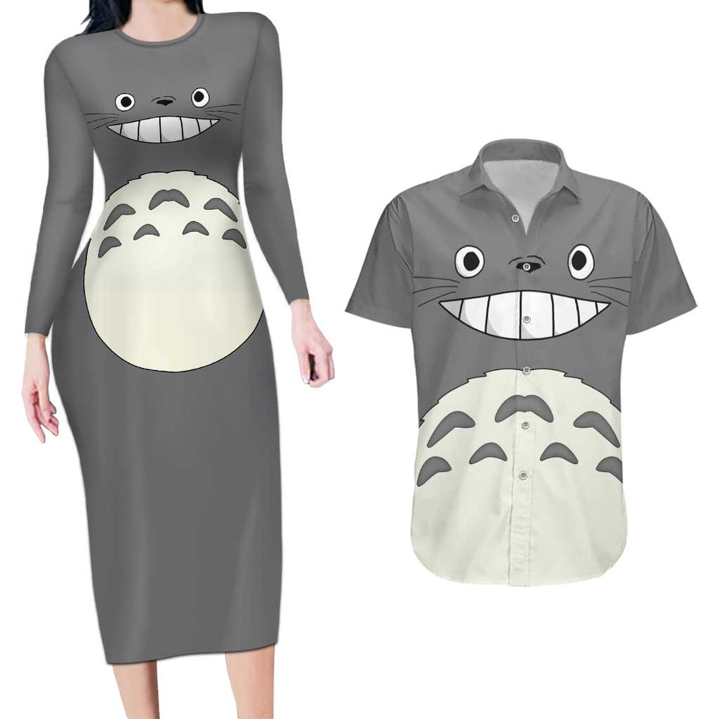 Totoro - My Neighbor Totoro Couples Matching Long Sleeve Bodycon Dress and Hawaiian Shirt Anime Style