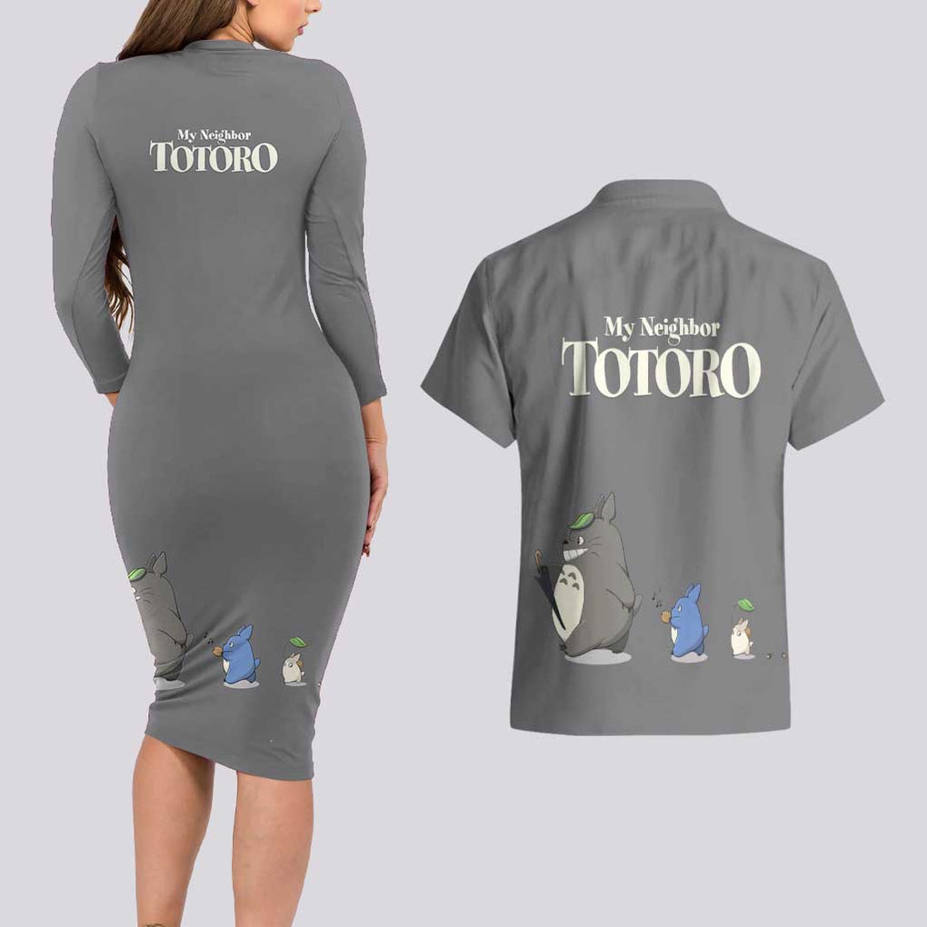 Totoro - My Neighbor Totoro Couples Matching Long Sleeve Bodycon Dress and Hawaiian Shirt Anime Style
