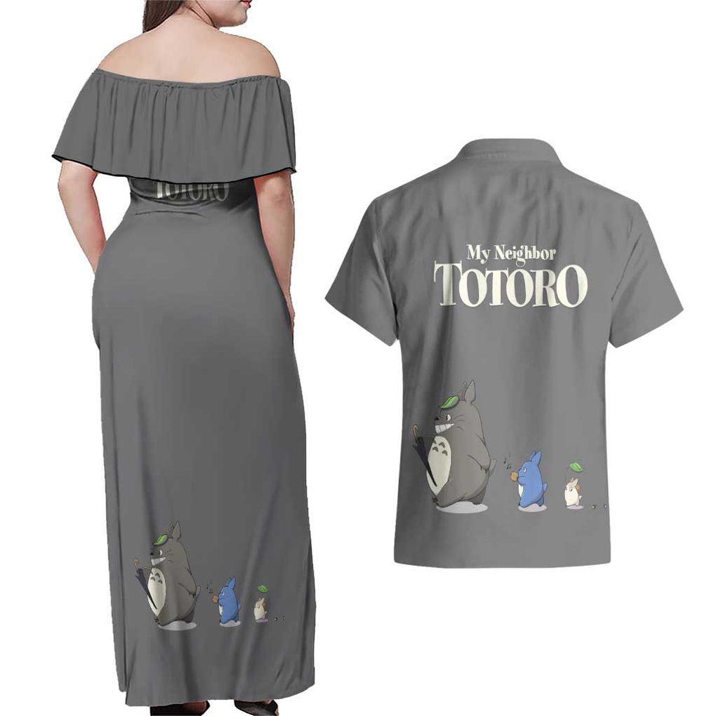 Totoro - My Neighbor Totoro Couples Matching Off Shoulder Maxi Dress and Hawaiian Shirt Anime Style