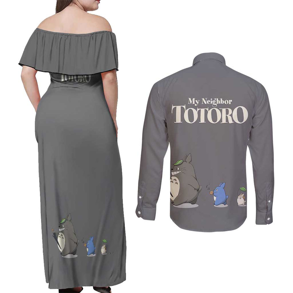 Totoro - My Neighbor Totoro Couples Matching Off Shoulder Maxi Dress and Long Sleeve Button Shirt Anime Style